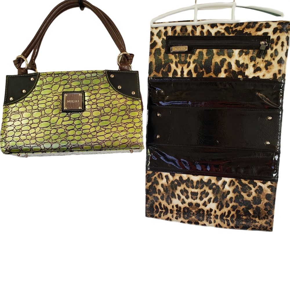 Miche Interchangeable Handbag Purse Petite Base Bag Xtra shell Gold Brown Green